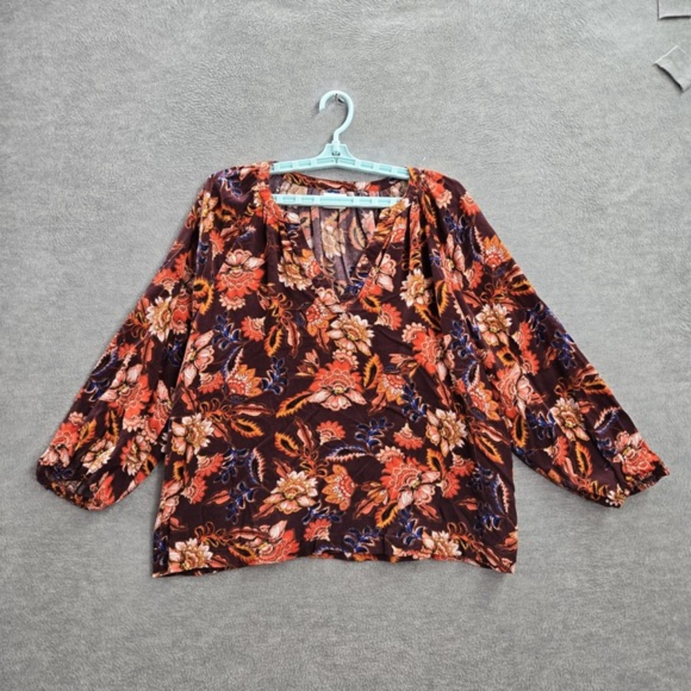 Old Navy Women Blouse XL PETITE Burgundy Floral‎ Scoop Neck Pullover